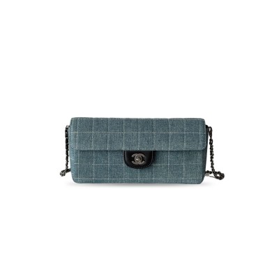 CHANEL BLUE DENIM EAST WEST CHOCOLATE BAR SHOULDER BAG (26*13*4cm) 